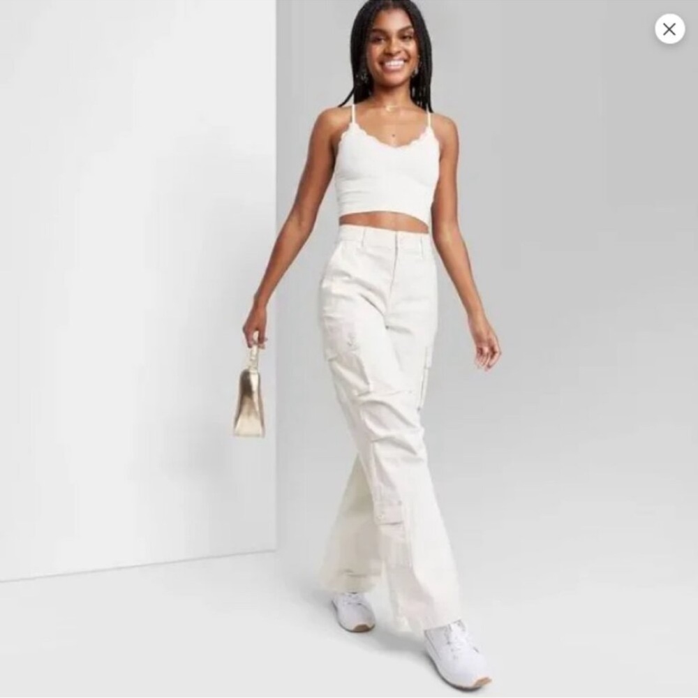 Women's High-Rise Cargo Utility Pants - Wild Fable Off-White Small